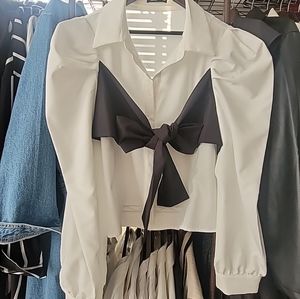 Puff Sleeve Bow Tie Blouse
